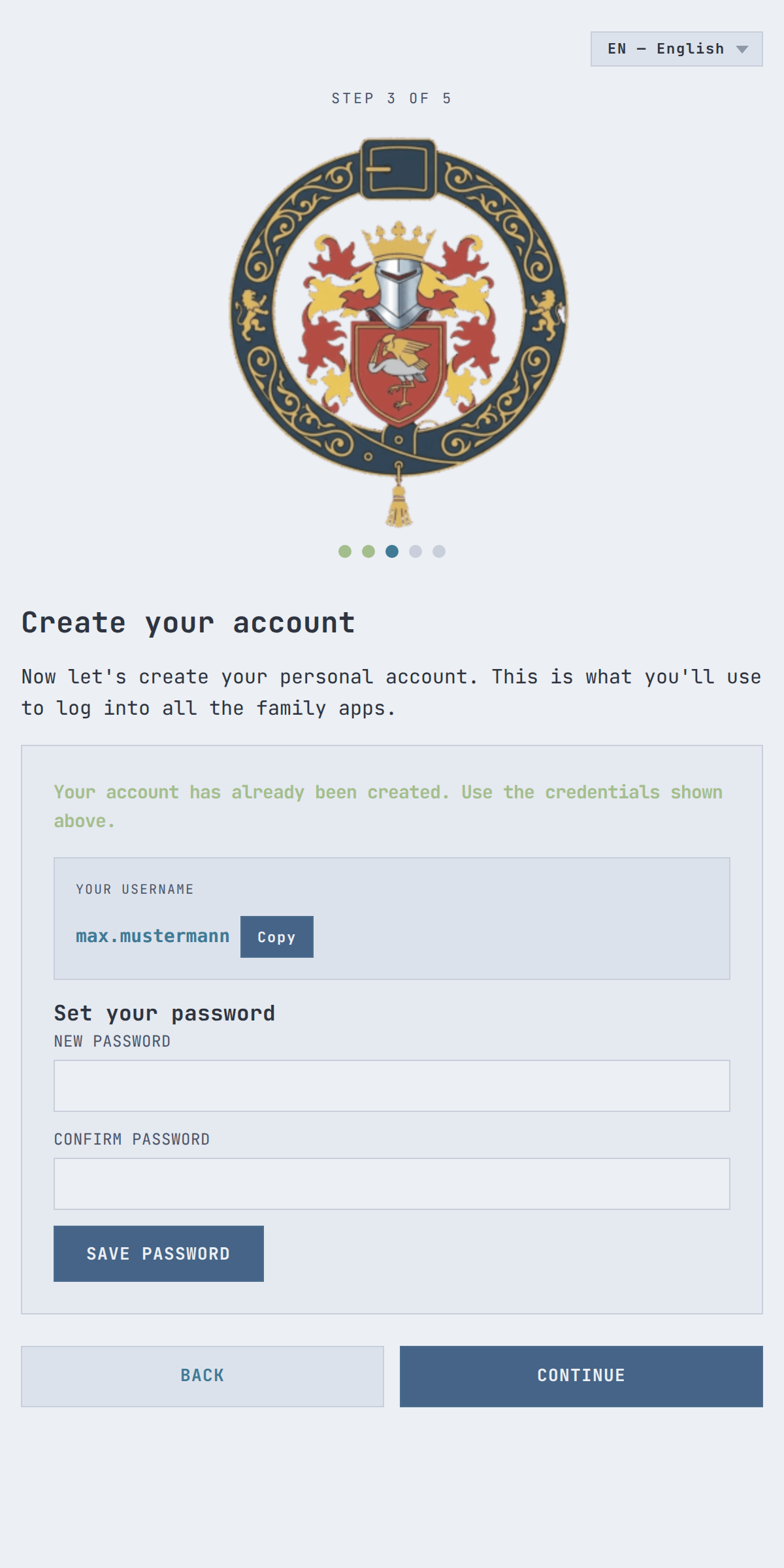 Onboarding step 3: Account creation