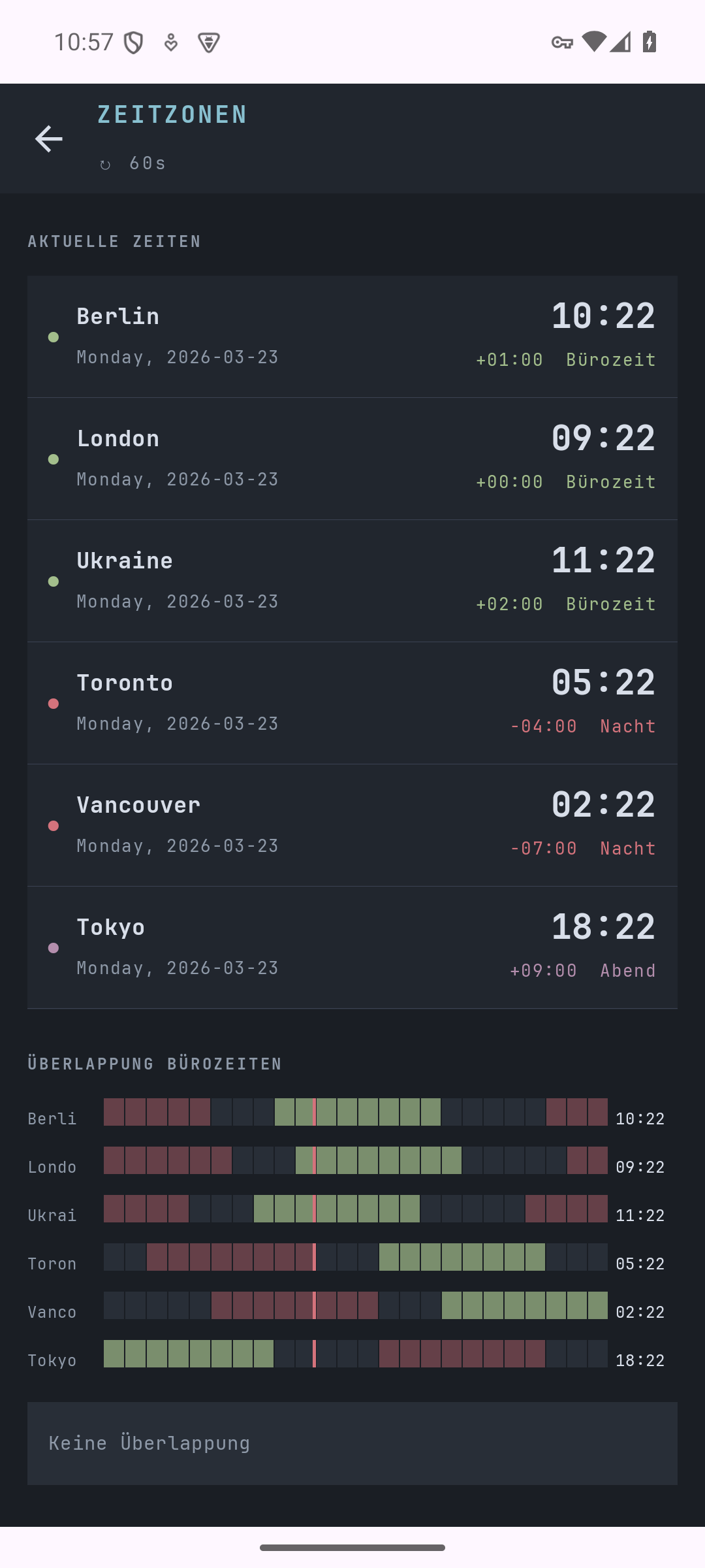 Timezone detail screen