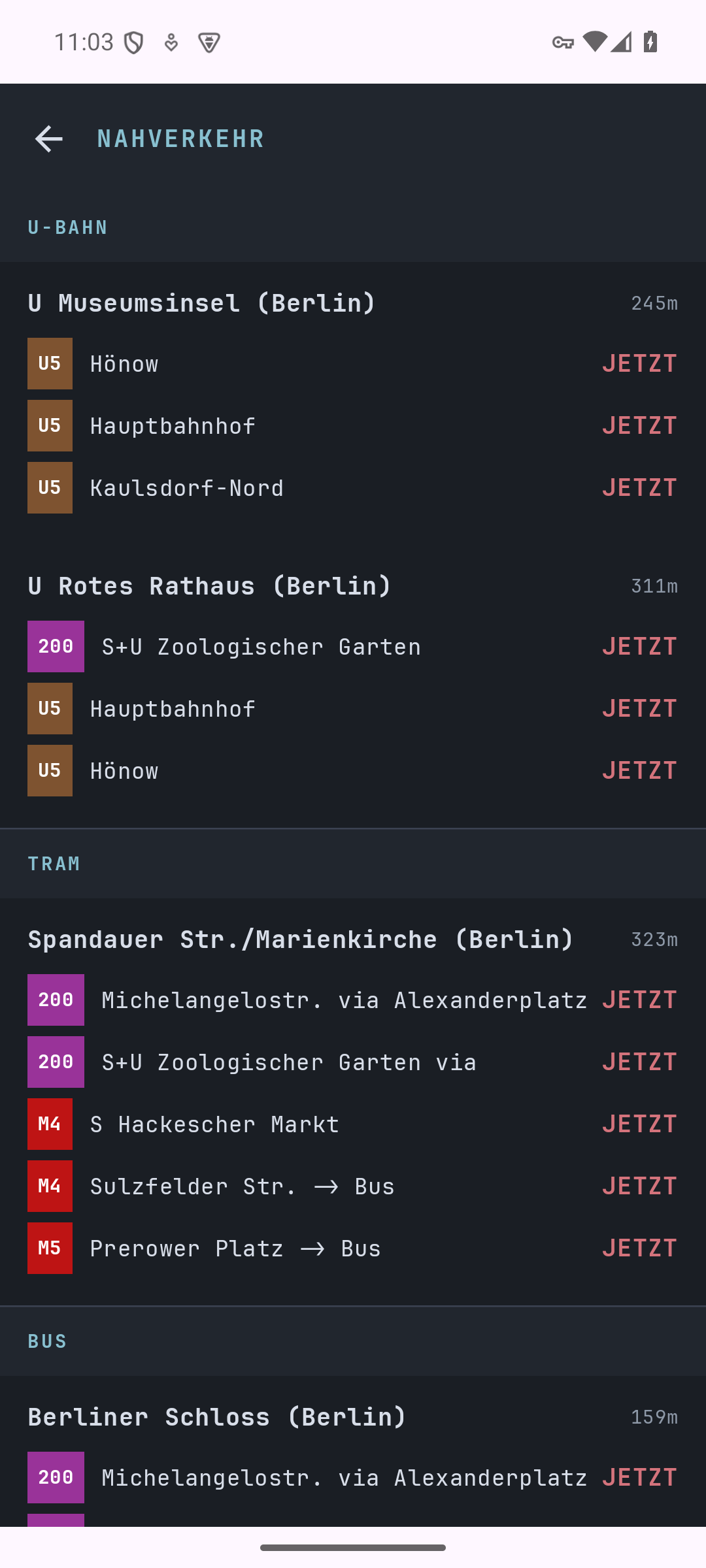 Transit detail screen