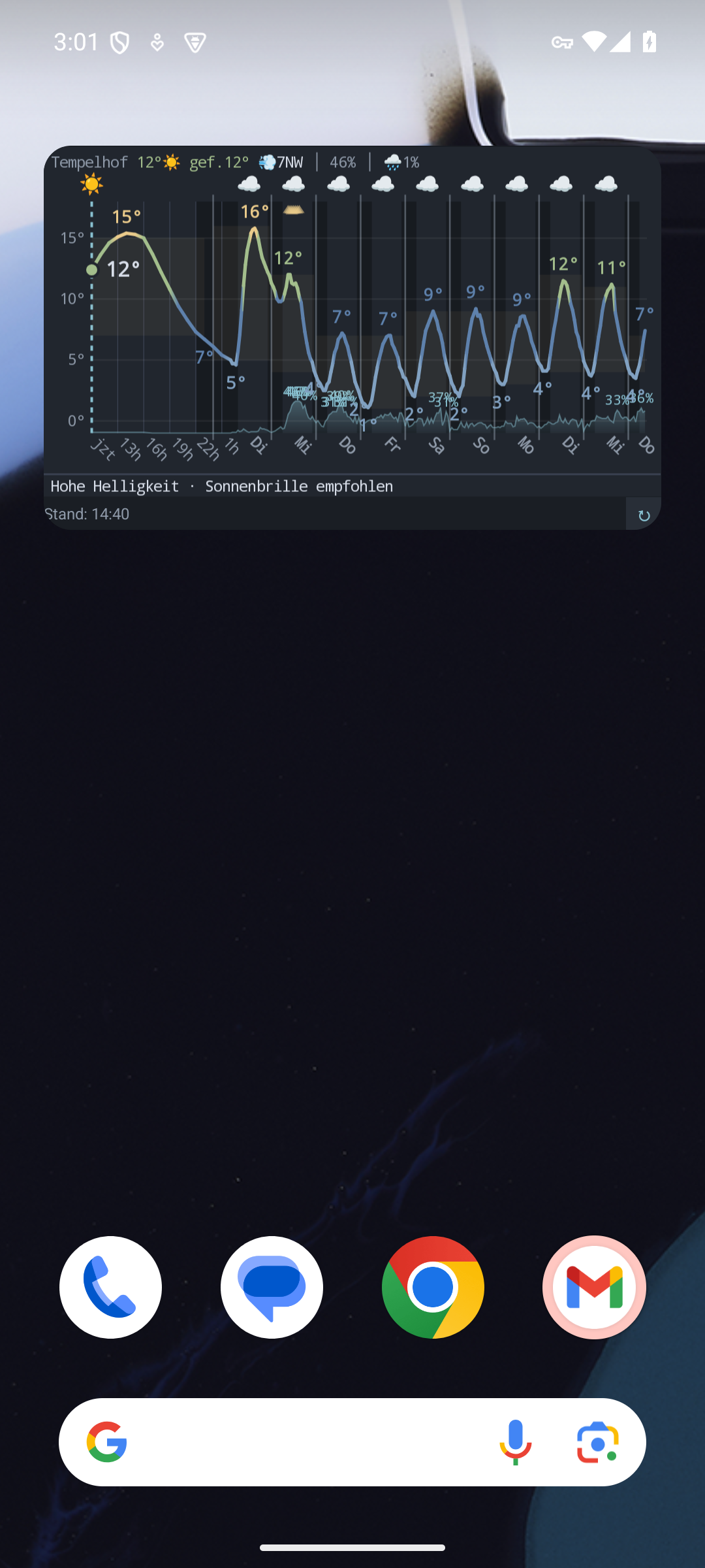 Weather Glance widget with full weathergraph